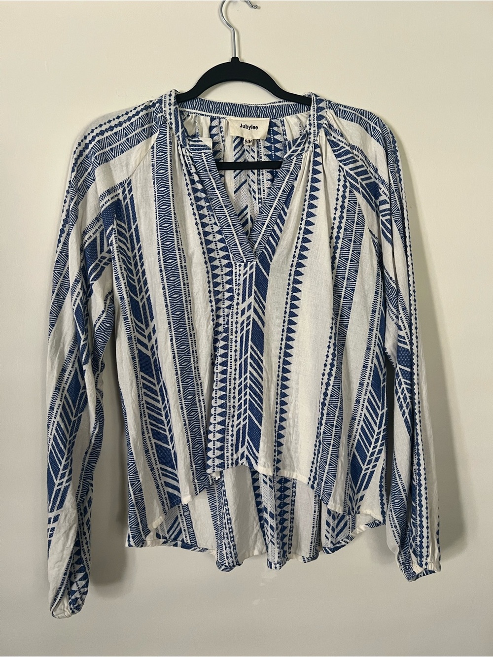 100% Cotton Blue & White Striped V-Neck Tunic Top by Jubylee